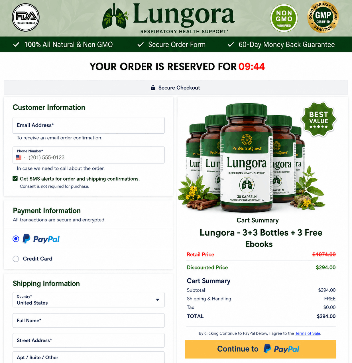Lungora order slip